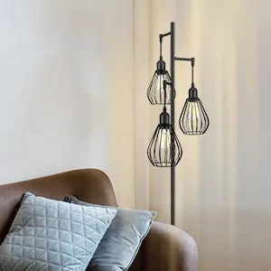 Industrial Floor Lamp with 3 Elegant Teardrop Cage Head (1 Pack)-HLFL03F
