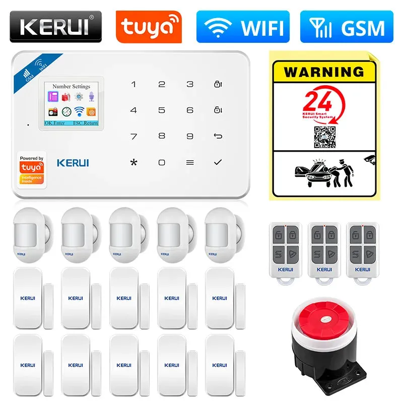 KERUI Tuya Smart WIFI GSM Alarm System Works With Alexa Home Security Wireless 433Mhz Burglar Alarm Door Window Sensor Detector