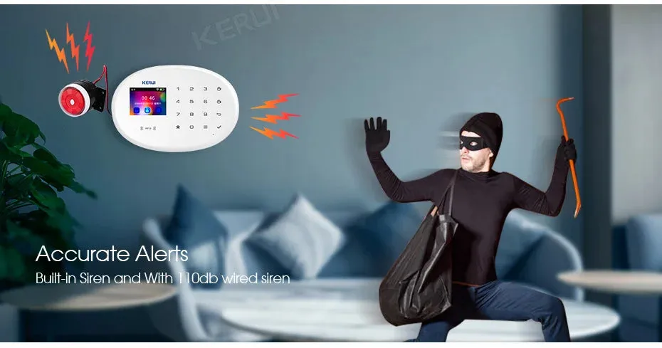 KERUI Tuya Smart WIFI GSM Alarm System Works With Alexa Home Security Wireless 433Mhz Burglar Alarm Door Window Sensor Detector
