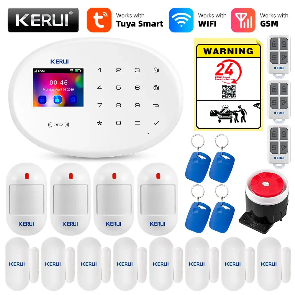KERUI Tuya Smart WIFI GSM Alarm System Works With Alexa Home Security Wireless 433Mhz Burglar Alarm Door Window Sensor Detector