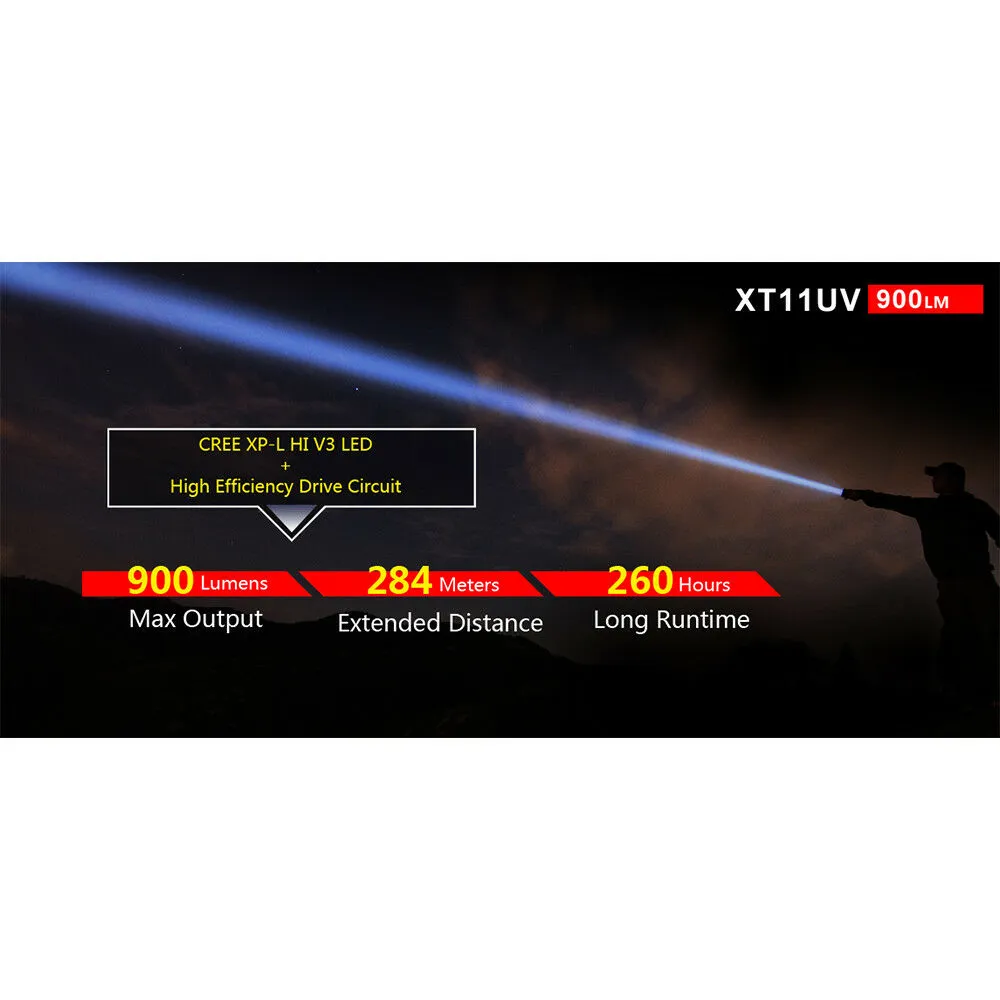 Klarus XT11UV 900 Lumen CREE LED Rechargeable Flashlight, White and UV Light