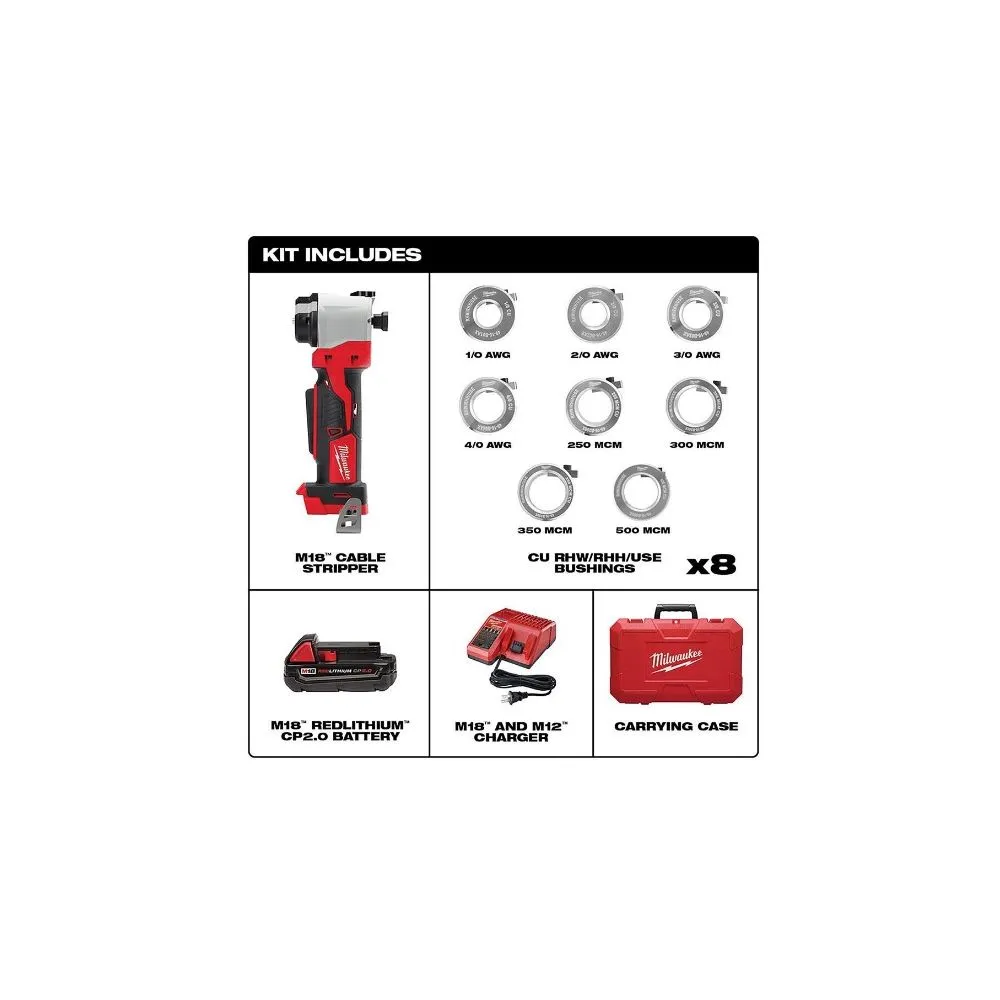 Milwaukee 2935X-21 M18 18V Lithium-Ion Cordless Cable Stripper Kit for Cu and Al RHW/RHH/USE Wire Cutting