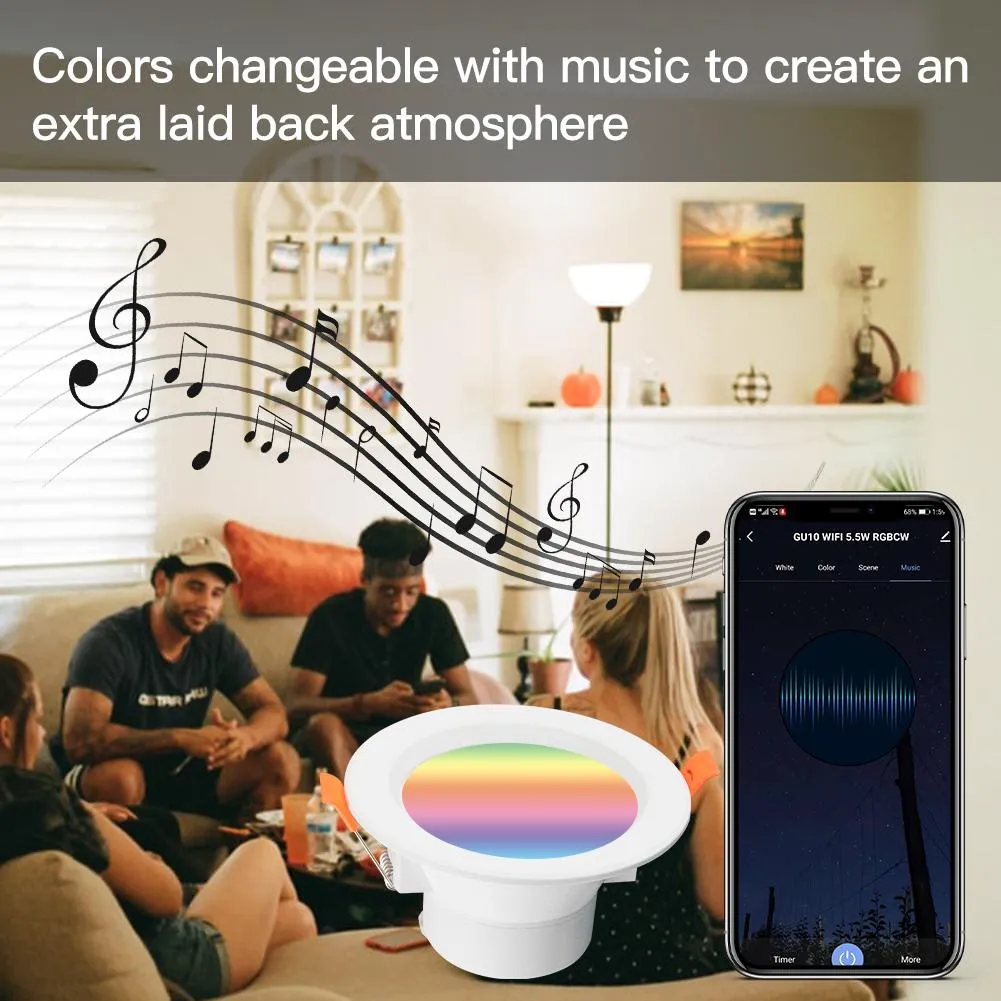 MOES ZigBee Smart LED Downlight Dimming Round Recessed Spot Party Light Bulbs RGB 2700K-6500K W C