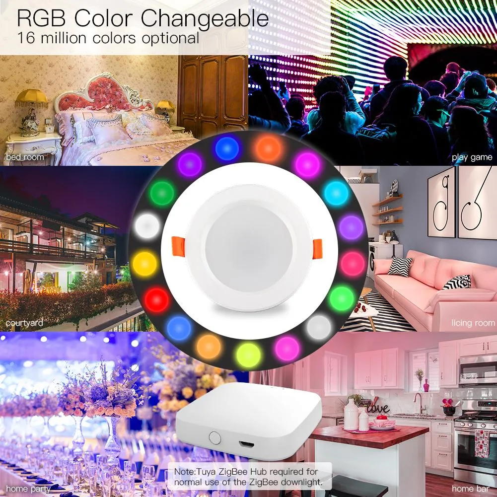 MOES ZigBee Smart LED Downlight Dimming Round Recessed Spot Party Light Bulbs RGB 2700K-6500K W C