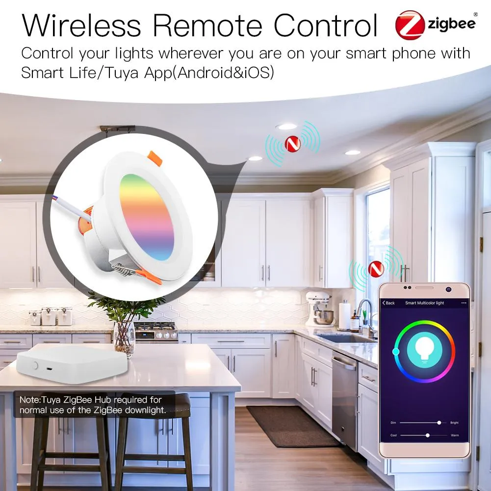 MOES ZigBee Smart LED Downlight Dimming Round Recessed Spot Party Light Bulbs RGB 2700K-6500K W C