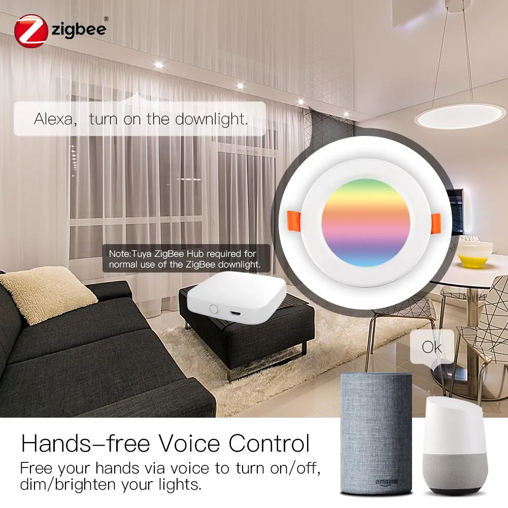 MOES ZigBee Smart LED Downlight Dimming Round Recessed Spot Party Light Bulbs RGB 2700K-6500K W C