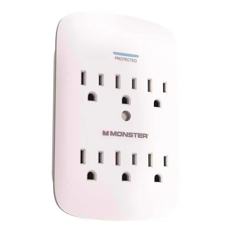 Monster Just Power it Up 0 ft. L 6 outlets Wall Tap Surge Protector White 1200 J
