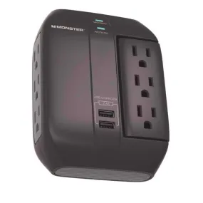 Monster Just Power it Up 0 ft. L 6 outlets Wall Tap Surge Protector w/USB Black 1200 J