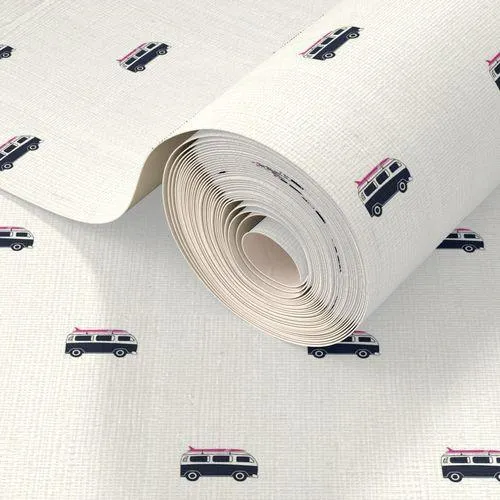 Navy Blue Surf Bus with Hot Pink Surfboard Wallpaper