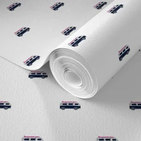 Navy Blue Surf Bus with Hot Pink Surfboard Wallpaper