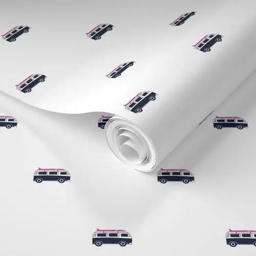 Navy Blue Surf Bus with Hot Pink Surfboard Wallpaper