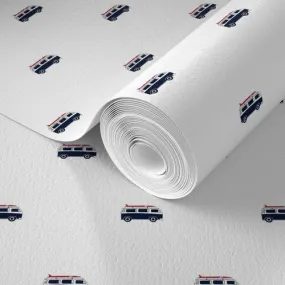 Navy Blue Surf Bus with Red Surfboard Wallpaper