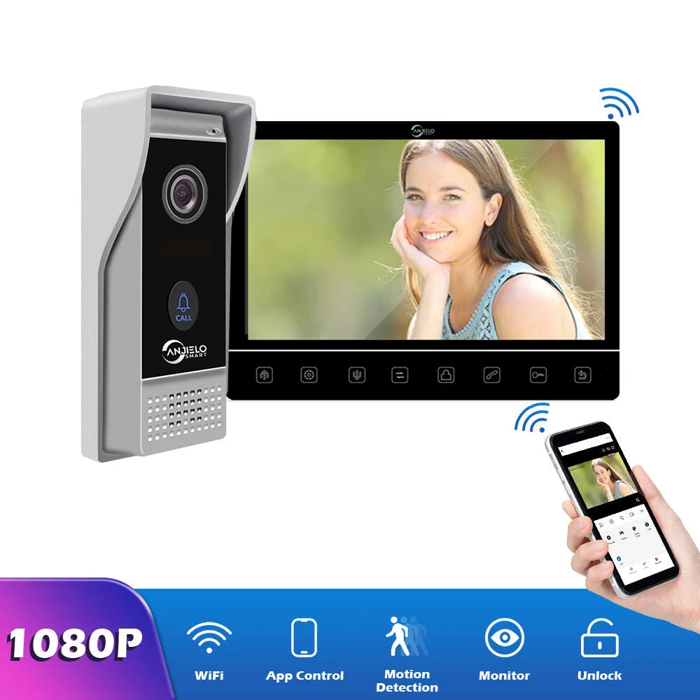 New AnjieloSmart 10 inch Touch Button Monitor with Motion Detection Night Vision Doorbell Camera Video Intercom For Home Apartment