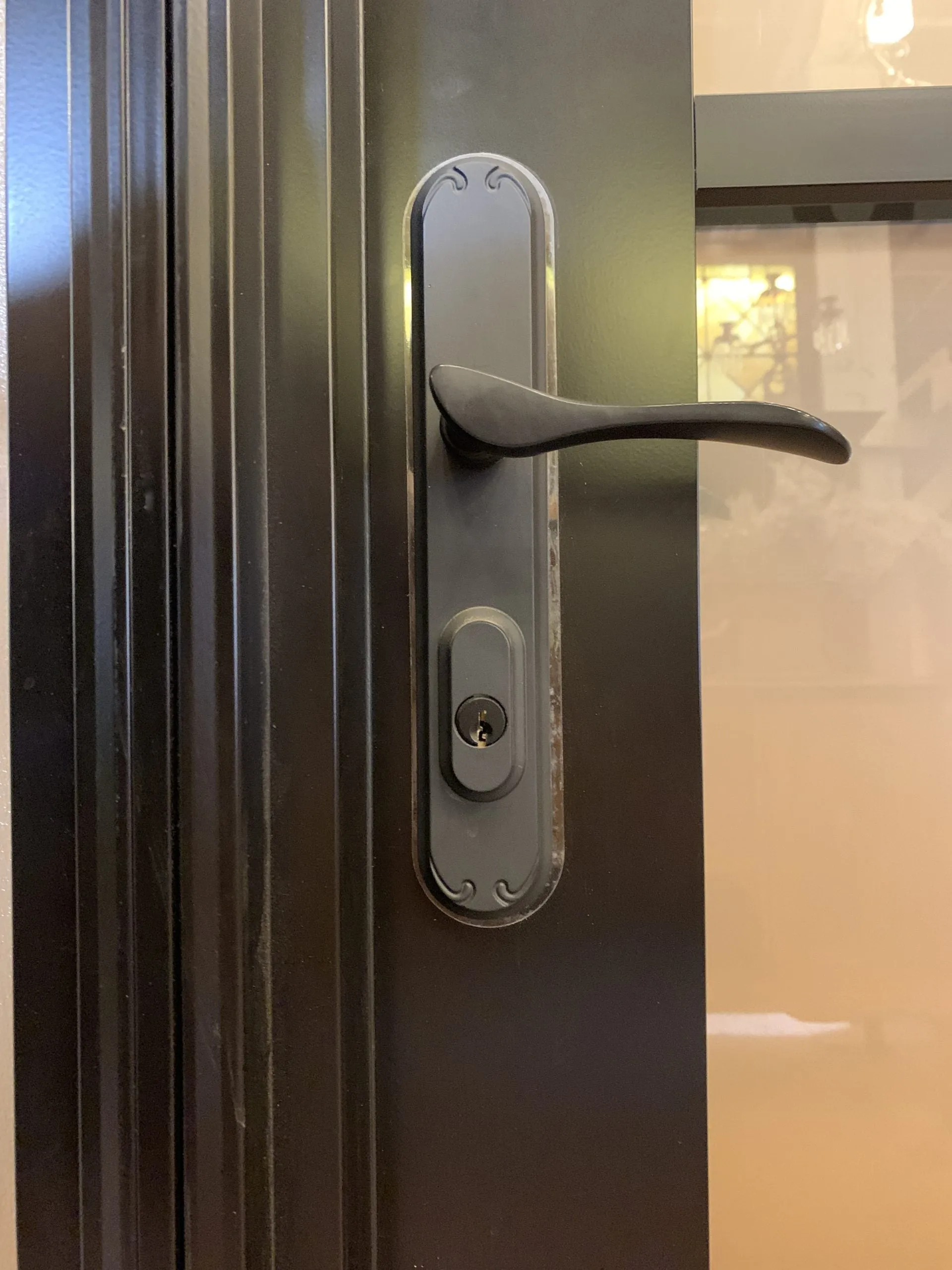 Pella Metal Entry Door with Side Lights, Frosted Glass