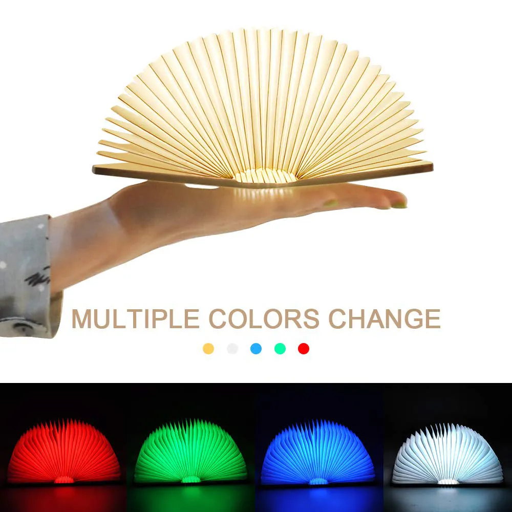 Portable Folding Book 3D RGB Color USB Recharge Wooden Lamp
