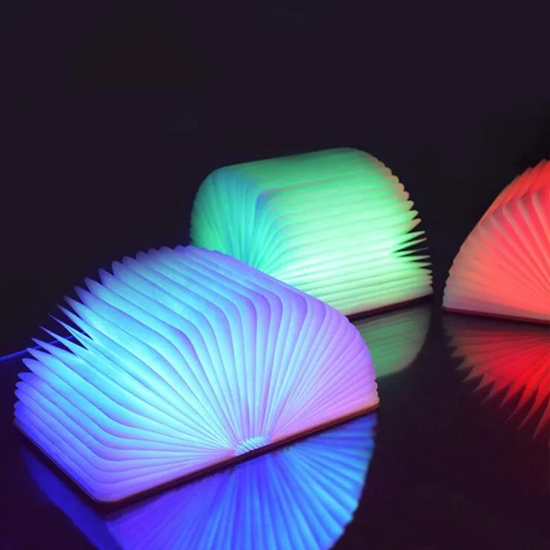 Portable Folding Book 3D RGB Color USB Recharge Wooden Lamp