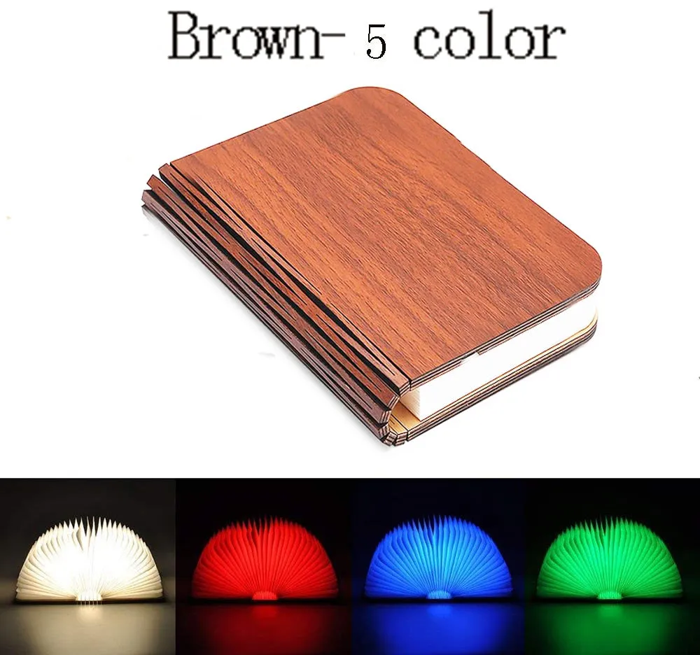 Portable Folding Book 3D RGB Color USB Recharge Wooden Lamp