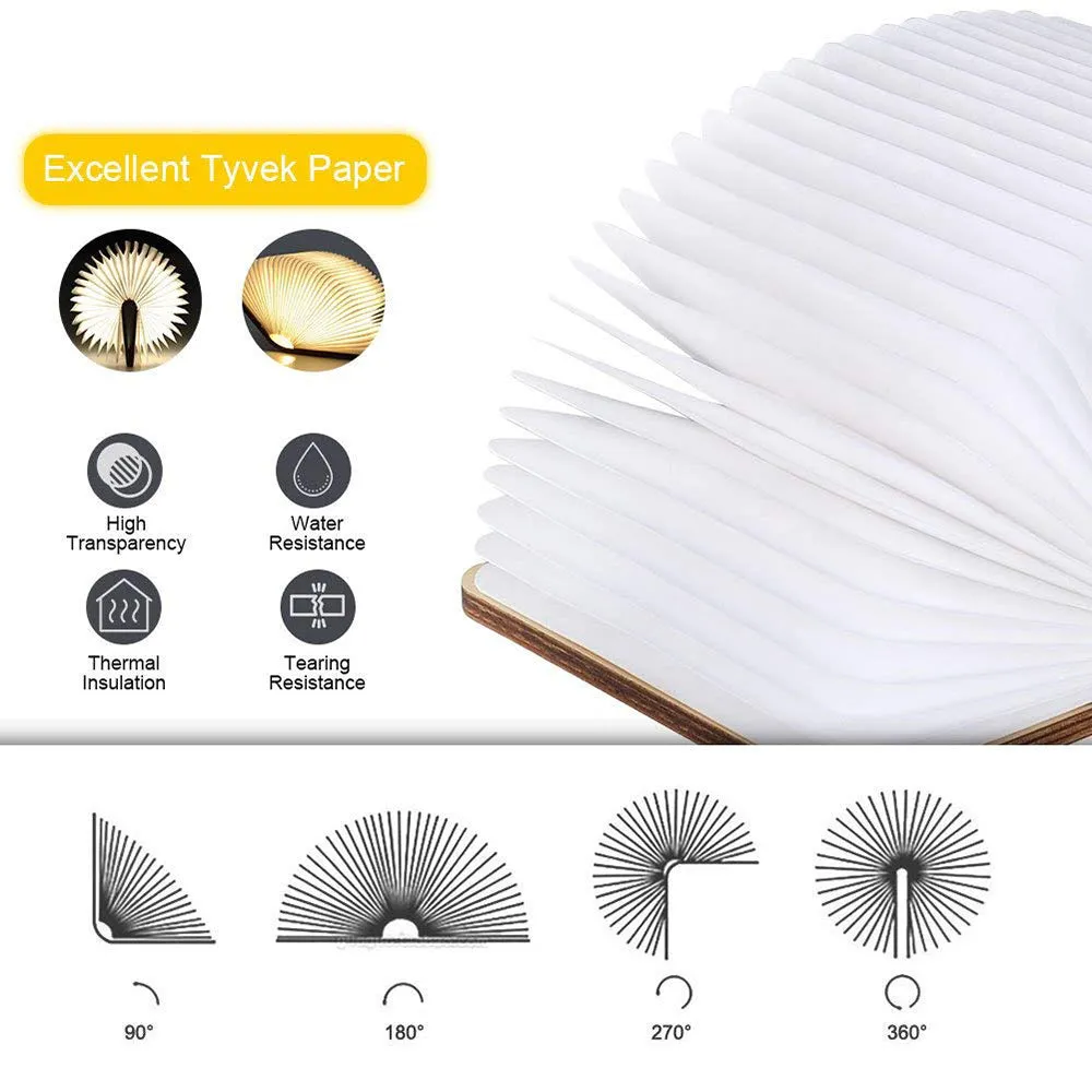 Portable Folding Book 3D RGB Color USB Recharge Wooden Lamp