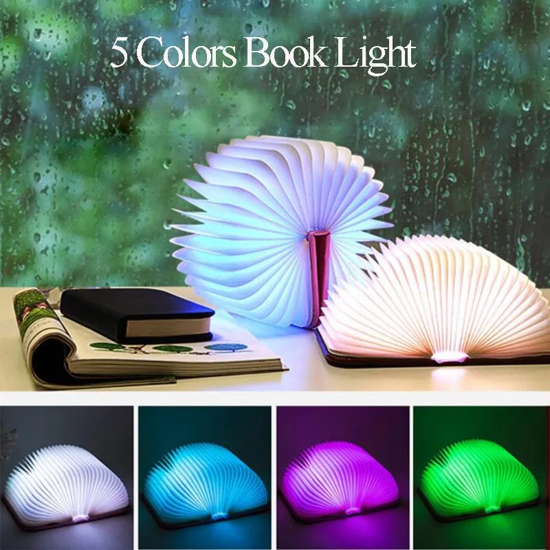Portable Folding Book 3D RGB Color USB Recharge Wooden Lamp