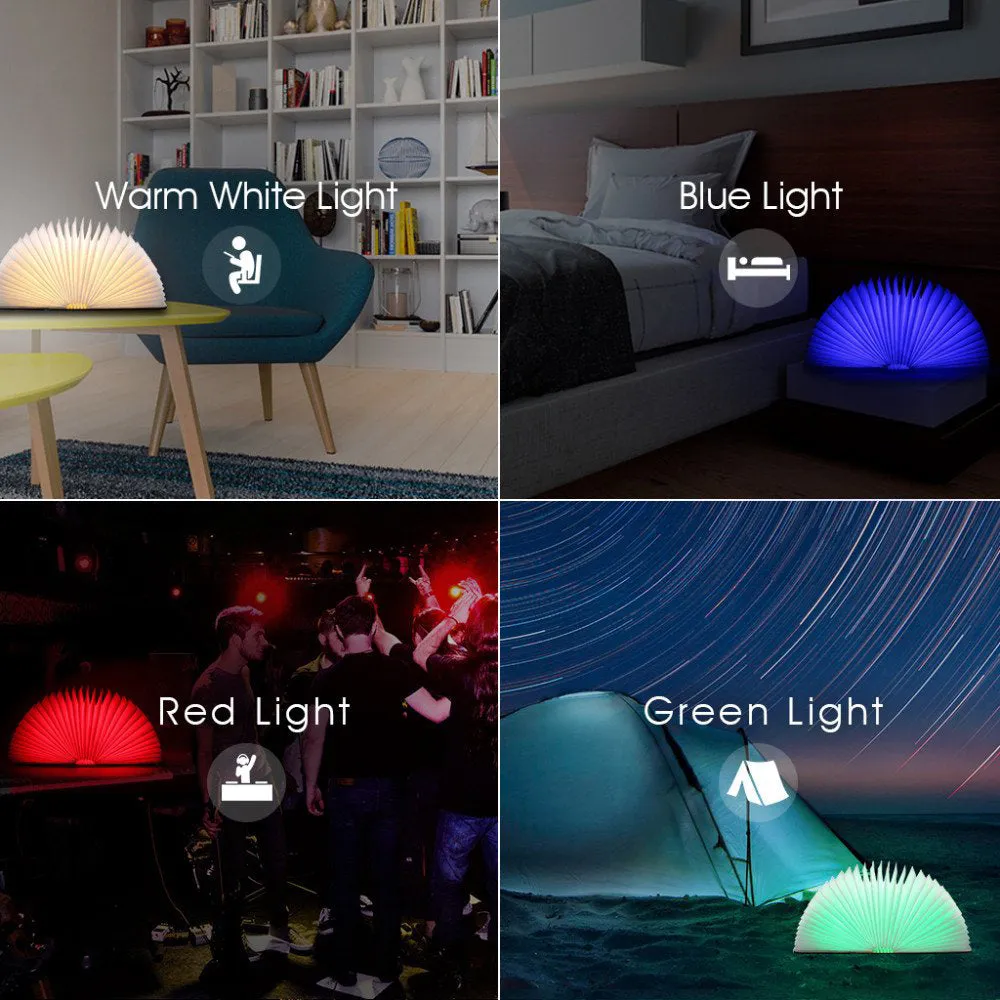 Portable Folding Book 3D RGB Color USB Recharge Wooden Lamp