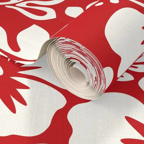 Red and White Hawaiian Hibiscus Flowers Wallpaper