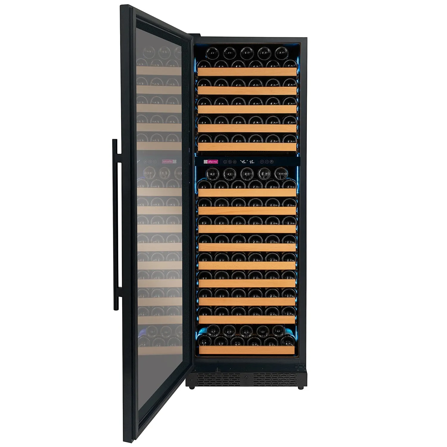 Reserva Series 172 Bottle Dual Zone Built-in Wine Refrigerator with Black Glass Door - Left Hinge