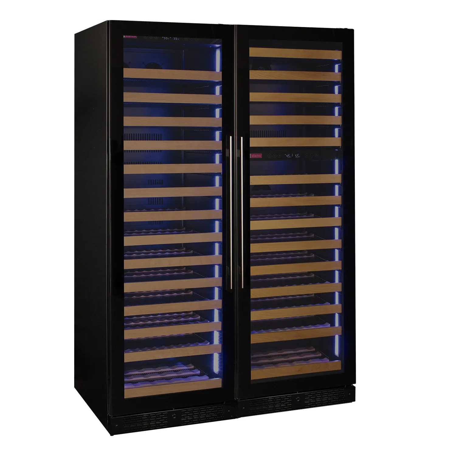 Reserva Series 317 Bottle 71" Tall Three Zone Black Glass Side-by-Side Wine Refrigerator