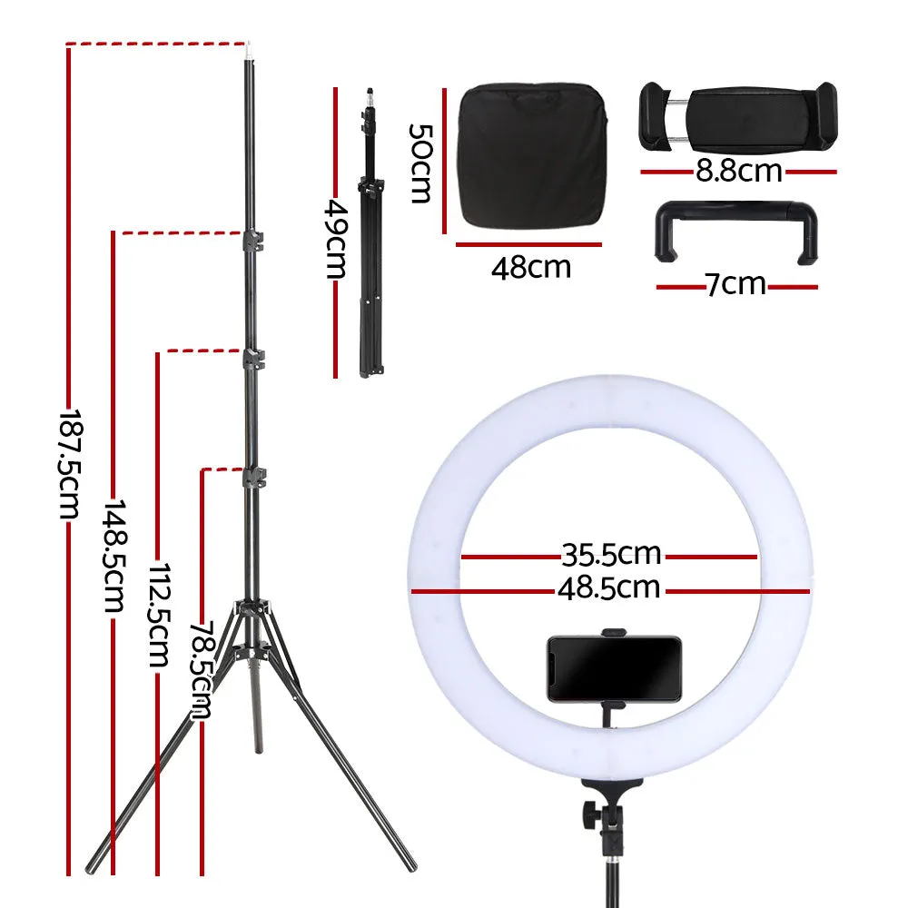 Ring Light 19" LED 5800Lm Black Dimmable Diva With Stand Make Up Studio Video