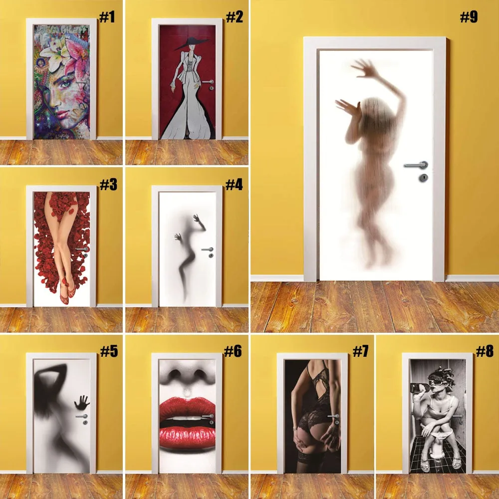Self Adhesive Renew Home Decor Sexy Girl 3d Door Sticker Print Art Waterproof Wallpaper Mural Wardrobe Renovation Decal Picture