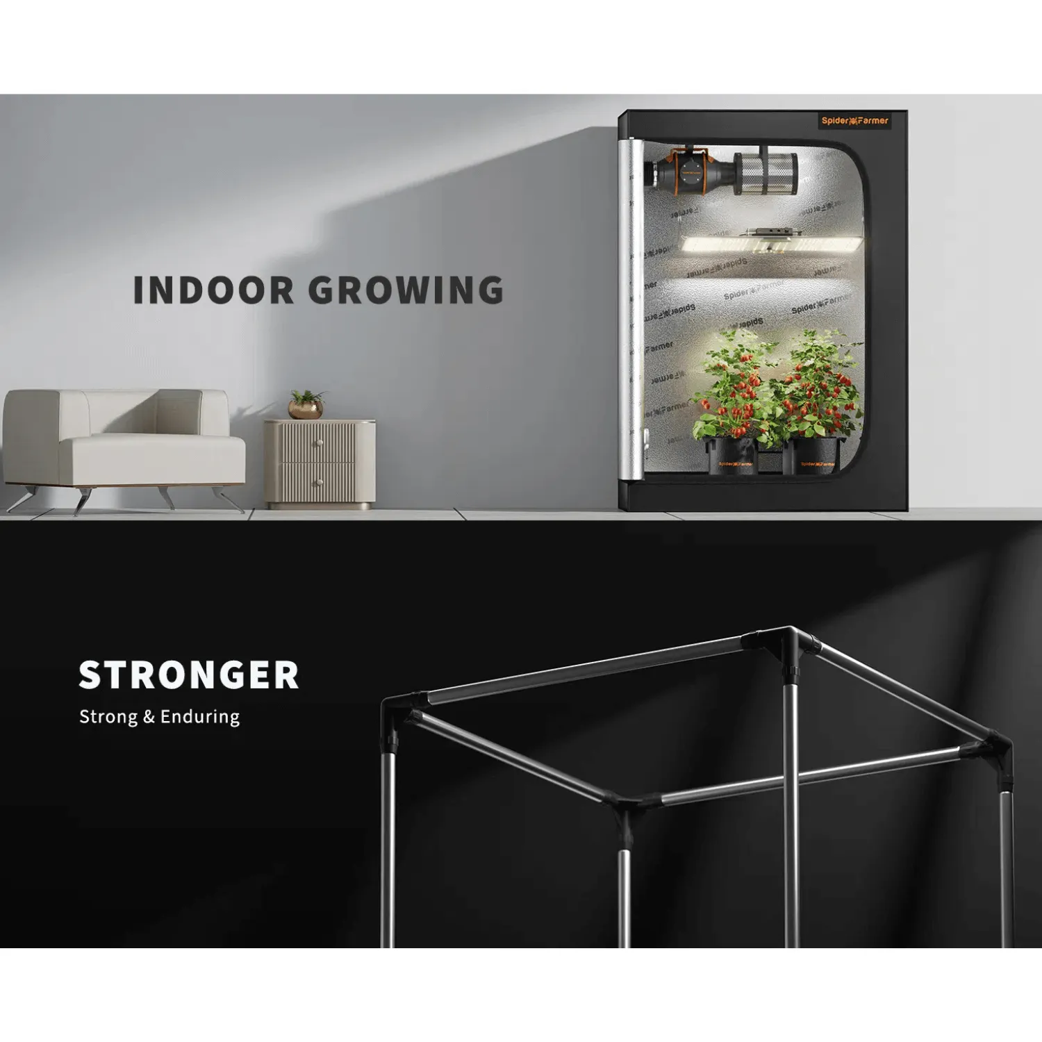 Spider Farmer 2' 4" x 2' 4" x 5' 4" (70 x 70 x 160 cm) Indoor Grow Tent
