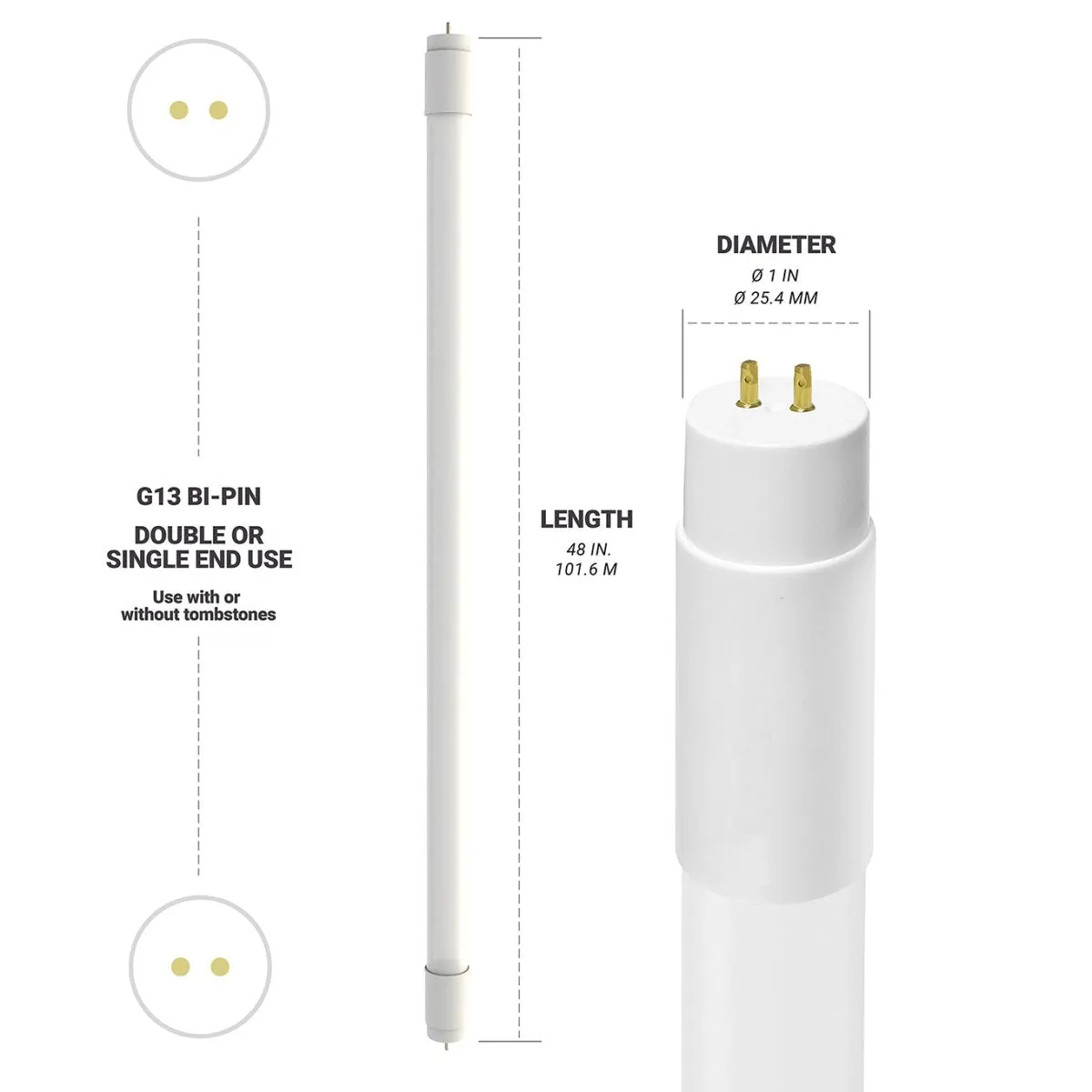 T8 LED Tube Lights 4FT - 3500K - Type A&B - Plug and Play or Ballast Bypass - 18W - 2200LM - Double Ended - 30 Pack