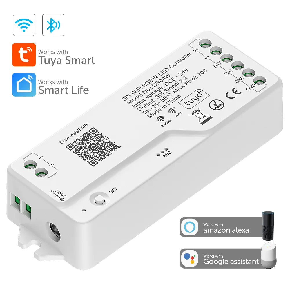 Tuya Wifi LED Controller Work with Alexa Google Assistance for SPI RGBWIC SK6812 RGBW WS2814 COB 784 896 Addressable LED Light