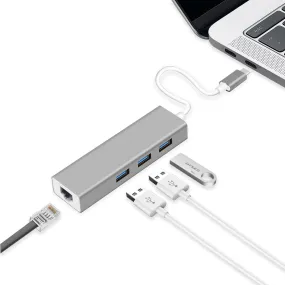 Type-c to RJ45 to USB3.0 Network Card RJ45 Network Cable Hub Concentrator Aluminum Alloy Shell