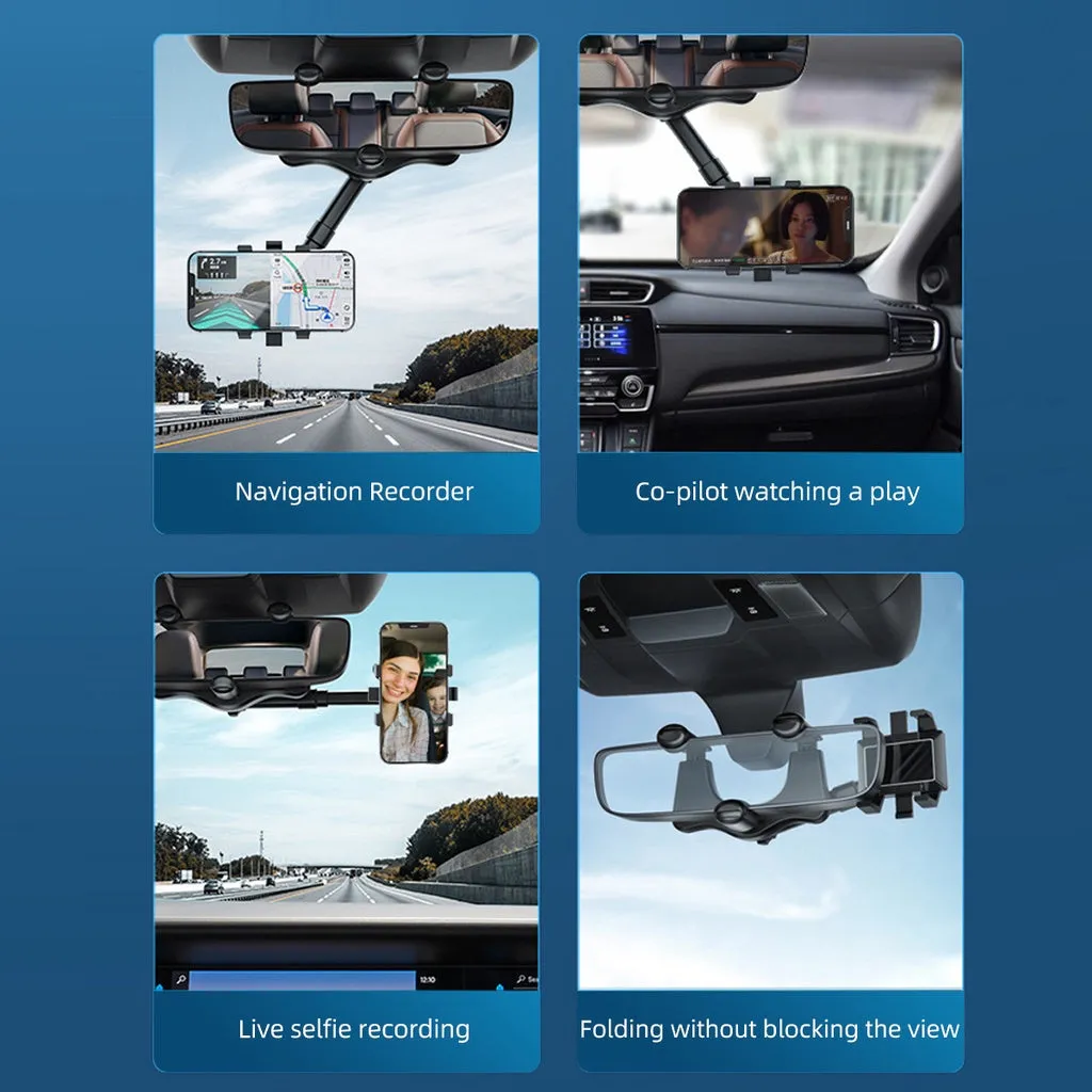 Universal 360° Rotatable Car Rearview Mirror Smart Phone Holder Retractable Rear View Mount Smartphone Rotating Bracket