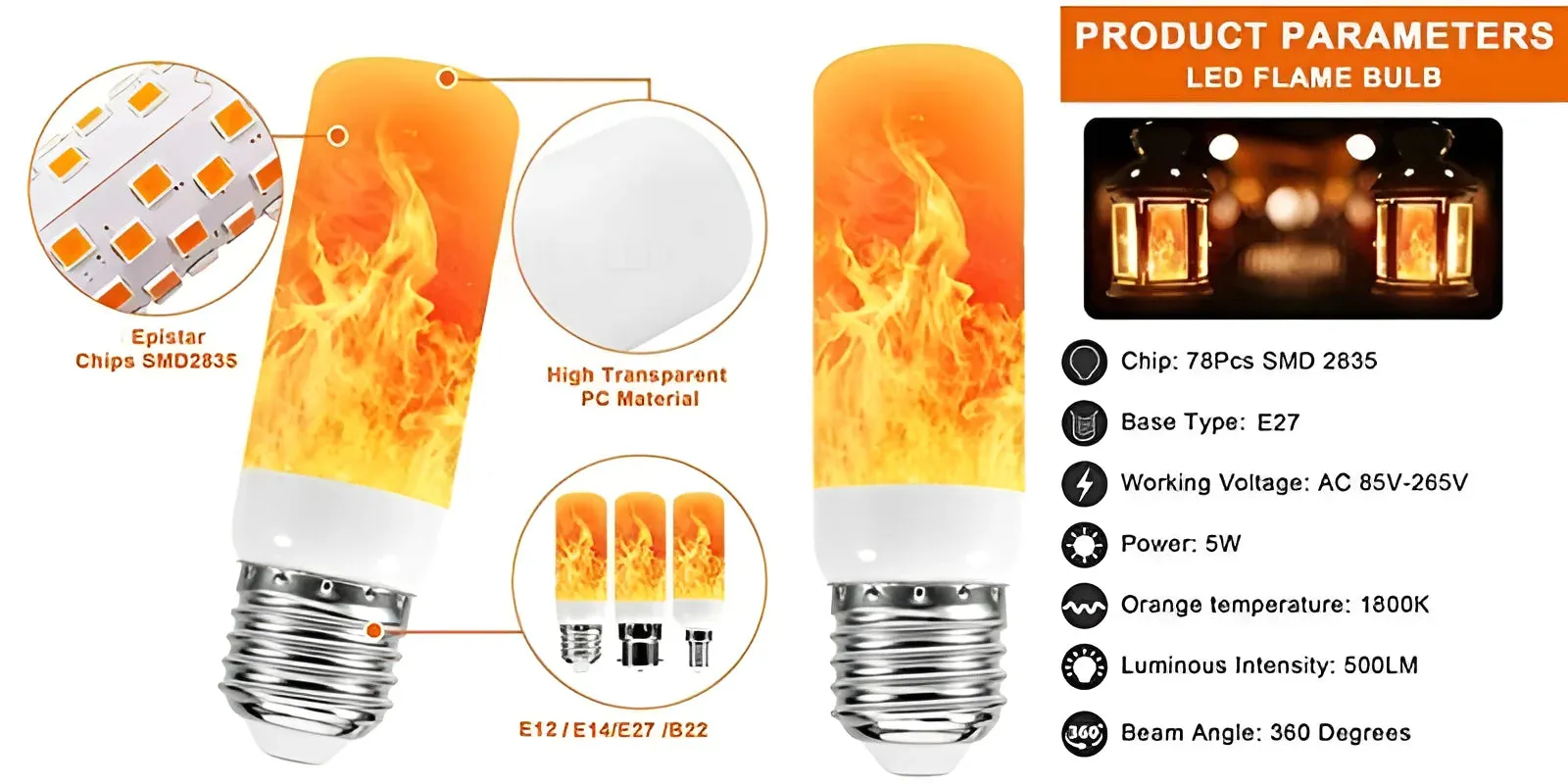 USB E14 E27 B22 Led Simulated Flame Bulbs 9W AC85-265V Luces Home Electronic Accessories Lamp Flame light Effect Bulbs Lampada