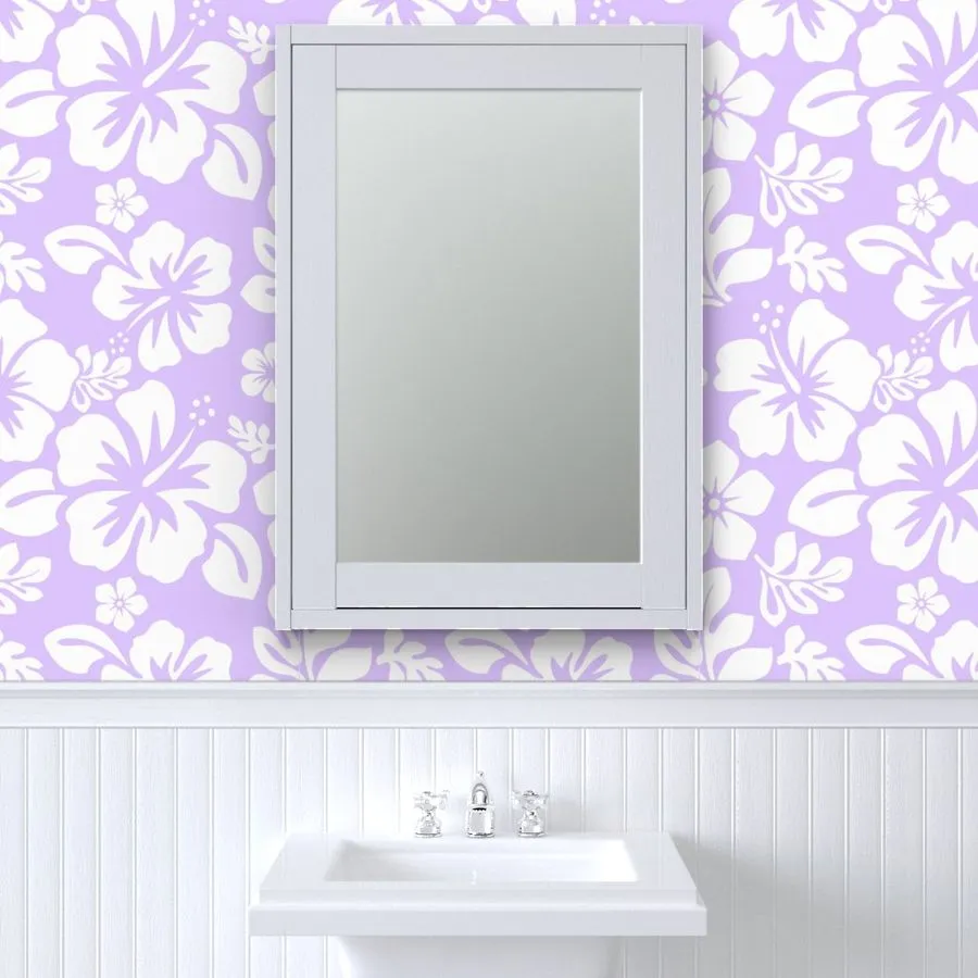 White Hawaiian Flowers on Lavender Wallpaper
