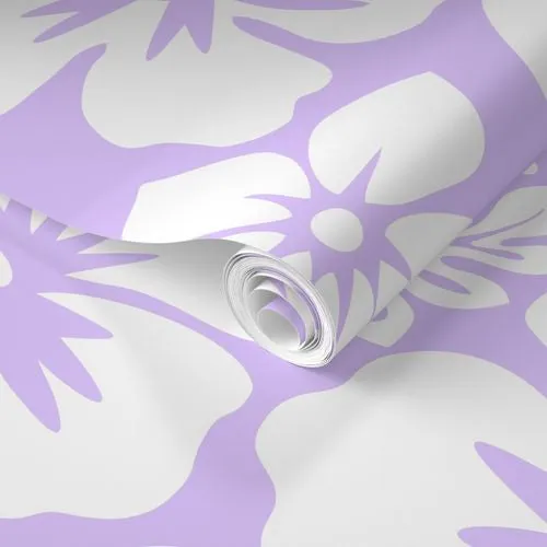 White Hawaiian Flowers on Lavender Wallpaper