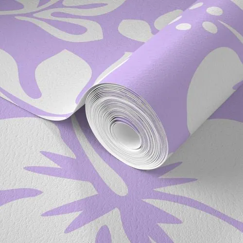 White Hawaiian Flowers on Lavender Wallpaper