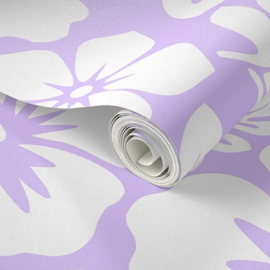 White Hawaiian Flowers on Lavender Wallpaper