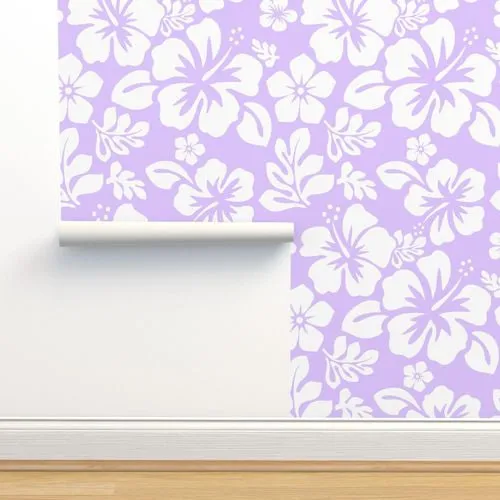 White Hawaiian Flowers on Lavender Wallpaper