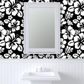 White Hawaiian Hibiscus Flowers on Black Wallpaper