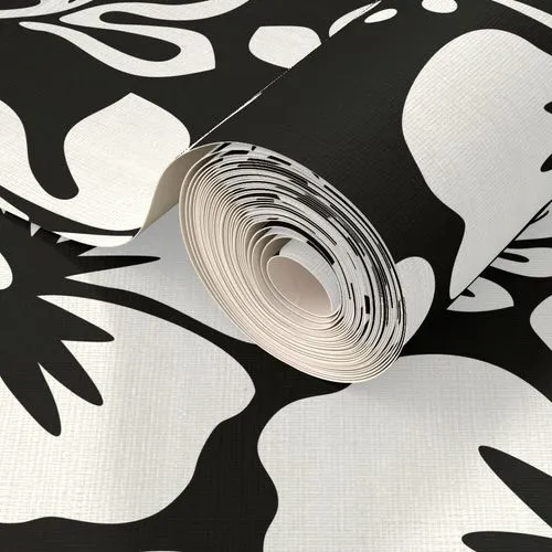 White Hawaiian Hibiscus Flowers on Black Wallpaper