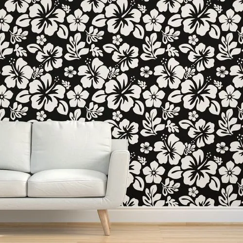 White Hawaiian Hibiscus Flowers on Black Wallpaper