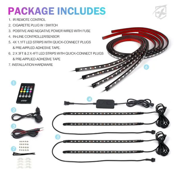 Xprite LED RGB Underbody Glow Kit Fusion Series  with Remote Control and Bluetooth - UGL-62713-G1